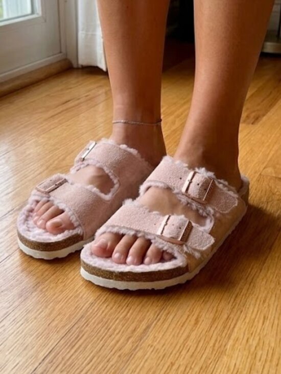 Birkenstock Shoes - Women's Birkenstock Arizona Suede & Shearling Lined Sandals in Rose Pink 36 or 6